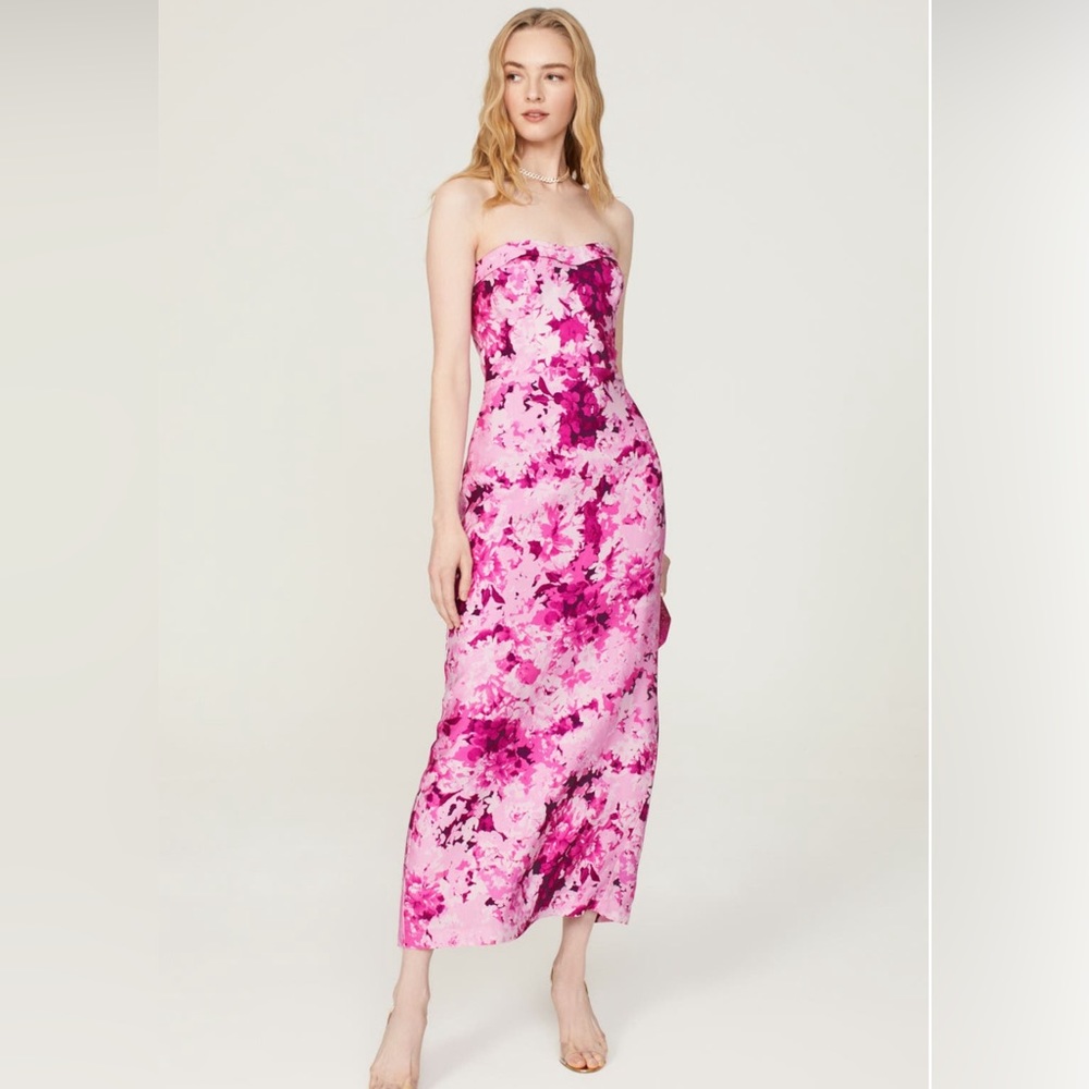 ML Monique Lhuillier Cocktail Pink floral faille column dress size 10, used